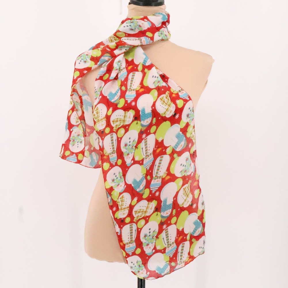Snowman Scarf Christmas Holiday Red Winter Lightweight‎ Rectangle 60x11.5